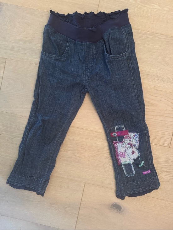 naartjie Other - Naartjie Girls Dark Blue Denim Knit-Waist Pants with Floral Patch